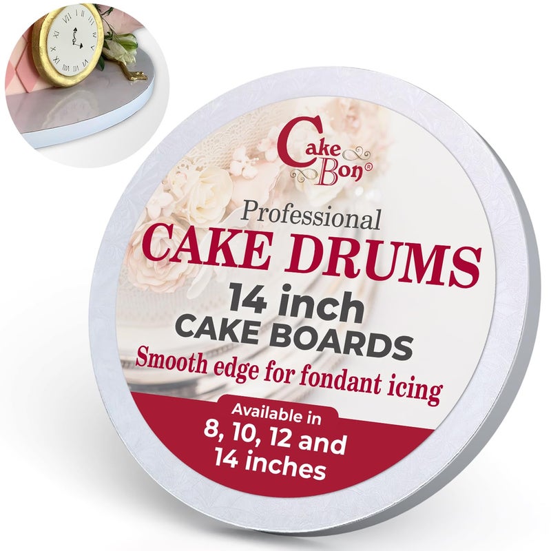 Cakebon Round Cake Boards - Sturdy 1/2 Thick Drums - 14 Inch Professional Smooth Straight Edges White 1-Pack - Image 1
